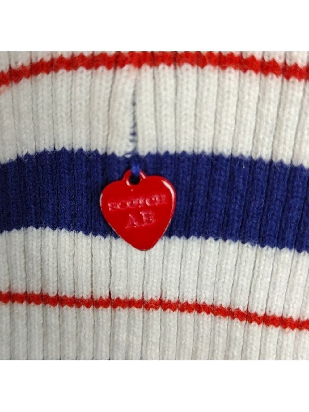 Scotch & Soda Red White Blue Striped Mock Neck Long Sleeve Ribbed Knit Top - Picture 8 of 12